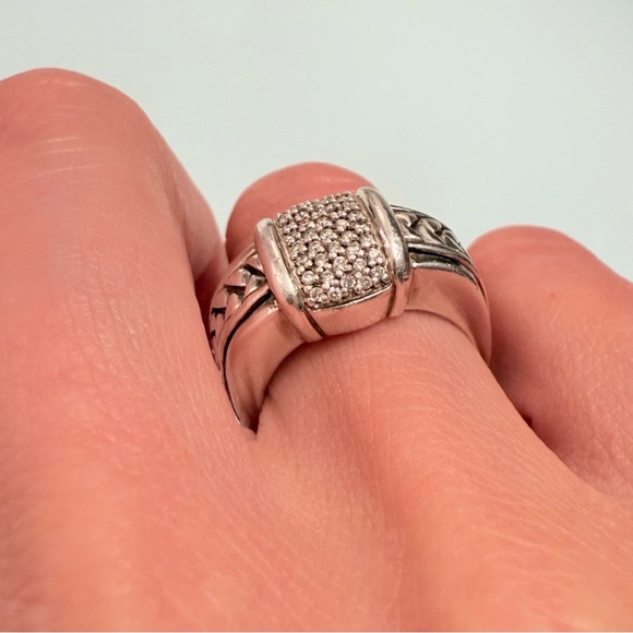 SCOTT KAY DIAMOND STERLING SILVER BASKETWEAVE EQUESTRIAN LADY'S RING - Picture 8 of 10